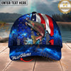 Maxcorners Fishing American Flag Galaxy Personalized Name 3D Cap (12 Fish Species)