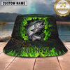 Maxcorners Fishing Neon Green Flame Personalized Name 3D Bucket Hat (12 Fish Species)