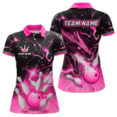 Maxcorners Pink Dragon Flaming Bowling Shirt for Men and Women Custom Bowling Jersey for Team LM2504