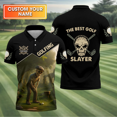 Maxcorners The Best Golf Slayer Custom Golf Polos For Men, Skull Shirt, Golf Shirts For Men, Gift For Golfers LM2406