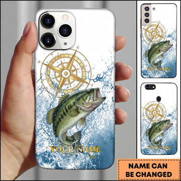 Maxcorner Bass Fishing Golden Compass Water Splash Personalized Name 3D Phone Case