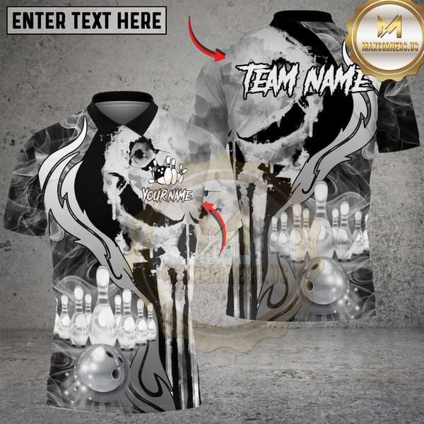 Maxcorners Bowling Skull Smoke Design Personalized Name 3D Unisex Shirt