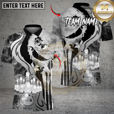 Maxcorners Bowling Skull Smoke Design Personalized Name 3D Unisex Shirt