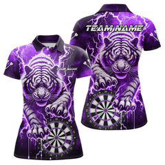 Maxcorners Personalized Thunder Lightning Tiger Dart Shirts For Men Custom 3D Dart League Team Jersey|Purple LM064