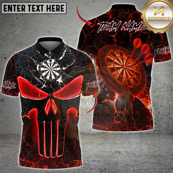 Maxcorners Darts Skull Flame Magma Pattern Multicolor Customized Name, Team Name 3D Shirts