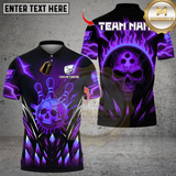 Maxcorners Bowling And Pins Neon Skull Vibes Multicolor Customized Name, Team Name 3D Shirts