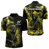 Maxcorners Yellow Grim Reaper Billiard Shirts For Men Custom Thunder Lightning Team League Billiard Jerseys LM105