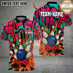 Maxcorners Bowling And Pins Oldschool Graffiti Customized Name, Team Name 3D Shirt (4 Colors)