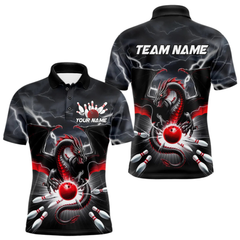 Maxcorners Custom Black And Red Dragon Bowling Men Polo Shirts, Dragon Bowling Team Jerseys LM1605