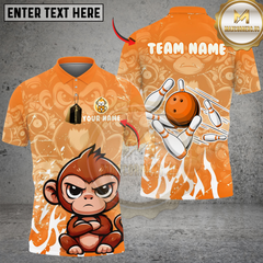 Maxcorners Bowling And Pins Cute Baby Monkey Customized Name, Team Name 3D Shirt