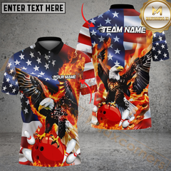 Maxcorners Bowling Flame Eagle American Flag Multicolor Options Personalized Name, Team Name 3D Shirt