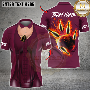 Maxcorners Bowling Fireball Strike Personalized Name 3D Unisex Shirt