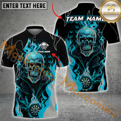 Maxcorners Darts  Skull Fire Flame MultiColor Option Customized Name, Team Name 3D Polo Shirt
