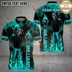 Maxcorners Billiard Funny Skeleton Fire Flame 8 Ball Pool Multicolor Customized Name, Team Name 3D Shirt