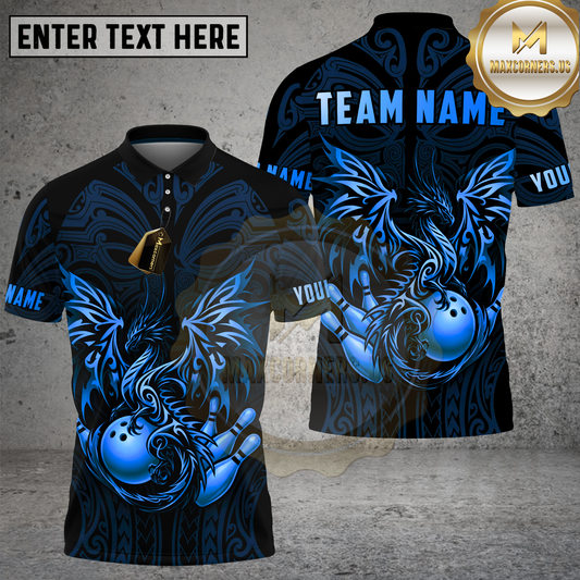 Maxcorners Bowling Shirt Golden Dragon Flowing Ornamental Art Multioptions Personalized Name, Team Name 3D Shirt (4 Colors)