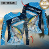 Maxcorners Fishing Dark Blue Splash Personalized Name, Team Name 3D Long Sleeve Shirt (12 Fish Species)