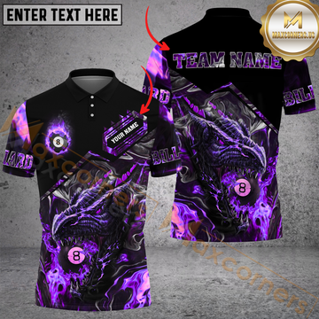 Maxcorners Ball 8 Pool Fiery Dragon Billiard Jersey Multicolor Option Customized Name, Team Name 3D Polo Shirt