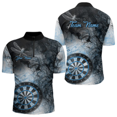 Maxcorners Black And Blue Smoke Dart Shirts For Men Custom Dart Jersey Polo & 1/4 Zip LM054