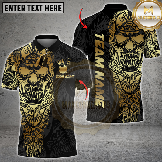 Maxcorners Bowling Sport Skull Warrior Tribal Multicolor Customized Name, Team Name 3D Shirts