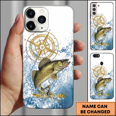 Maxcorner Walleye Fishing Golden Compass Water Splash Personalized Name 3D Phone Case