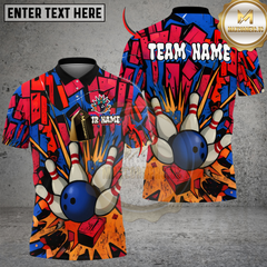 Maxcorners Bowling And Pins Oldschool Graffiti Customized Name, Team Name 3D Shirt (4 Colors)