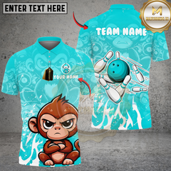Maxcorners Bowling And Pins Cute Baby Monkey Customized Name, Team Name 3D Shirt