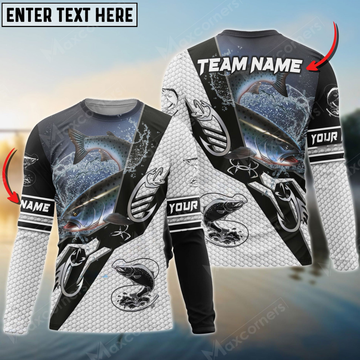 Maxcorners Salmon Fishing Target Locked Personalized Name, Team Name 3D Long Sleeve Shirt