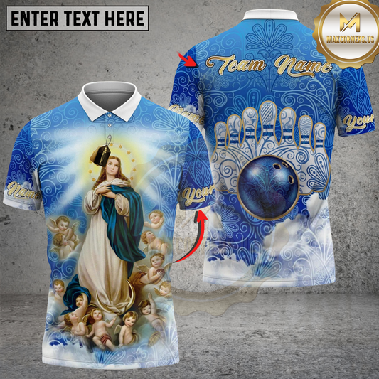 Maxcorners Bowling And Pins Celestial Mother Mary Our Lady of Victory Customized Name, Team Name 3D Shirt (4 Colors)