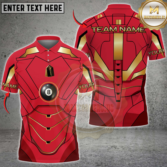 Maxcorners Billiards Iron Armor 8 Ball Red Gold Personalized Name 3D Unisex Shirt