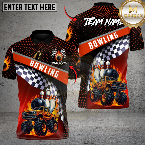 Maxcorners Monster Truck Strike Bowling Multicolor Customized Name, Team Name 3D Shirts