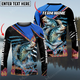 Maxcorners Crappie Fishing Blue Brocade Pattern Sun Protection Personalized Name, Team Name Long Sleeve Shirt