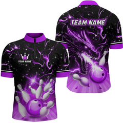 Maxcorners Purple Dragon Flaming Bowling Shirt for Men and Women Custom Bowling Jersey for Team LM2504