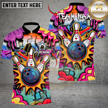 Maxcorners Street Graffiti Bowling Polo Custom Name Team Strike Shirt