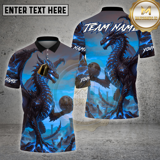 Maxcorners Bowling Shirt – Fire Dragon Fantasy Bowling Ball Artwork – Multioptions Personalized Name, Team Name 3D Shirt (4 Colors)