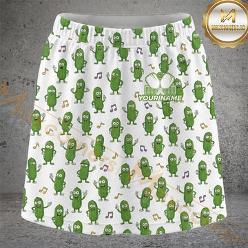 Maxcorners Pickleball White Green Pickle Character Pattern Personalized 3D Skort, Skirts With Shorts