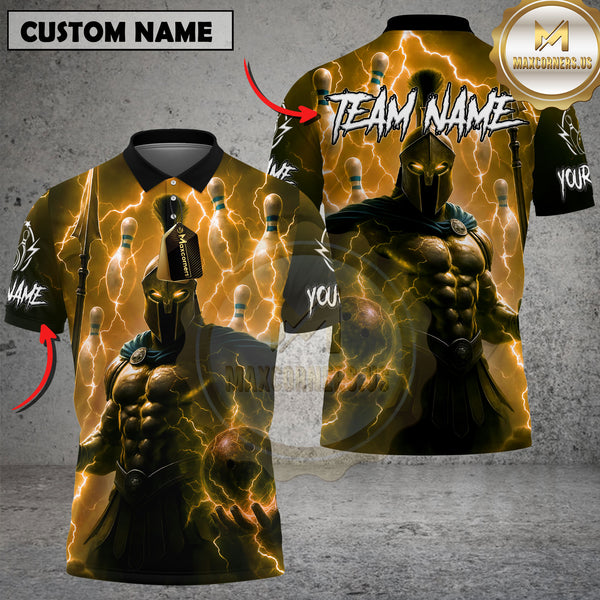 Maxcorners Bowling Shirt Spartan Warrior Lightning Multioptions Personalized Name, Team Name Unisex 3D Shirt (4 Colors)