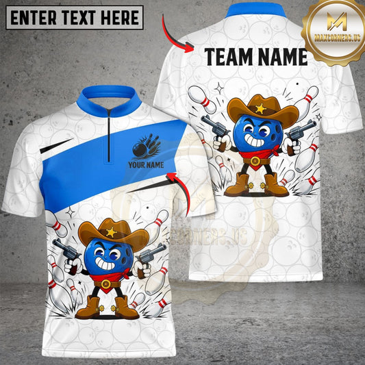 Maxcorners Bowling Retro Cartoon Cowboy Ball Customized Name, Team Name 3D Shirt
