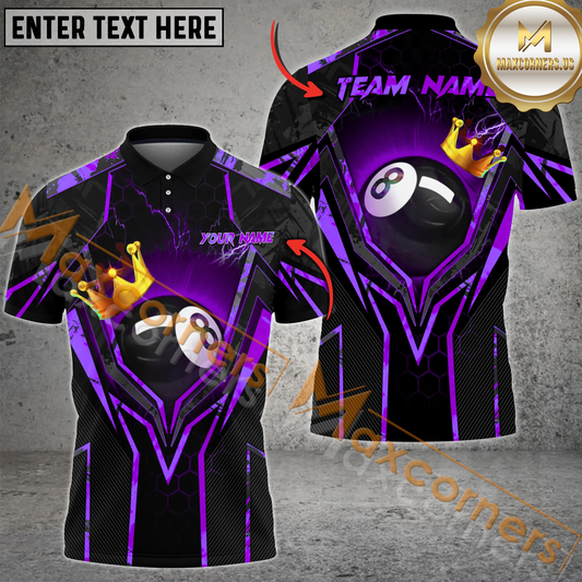 Maxcorners Billiard Ball 8 Crown King Multicolor Options Personalized Name, Team Name 3D Polo Shirt (4 Colors)