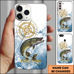 Maxcorner Pike Fishing Golden Compass Water Splash Personalized Name 3D Phone Case