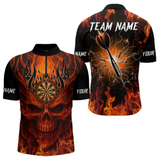 Maxcorners Orange Flaming Skull Men's Dart Jerseys Custom Dart Fire Lightning Darts Team Shirt Polo & 1/4 Zip LM064