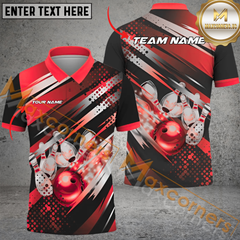 Maxcorners Ball And Pins Classic Bowling Jersey Multicolor Option Customized Name, Team Name 3D Polo Shirt