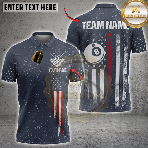 Maxcorners Billiards USA Flag with Vertical Cues Personalized Name 3D Unisex Shirt