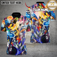 Maxcorners Bowling and Pins Splatter Strike Multicolor Customized Name, Team Name 3D Shirts