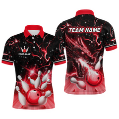 Maxcorners Red Dragon Flaming Bowling Shirt for Men and Women Custom Bowling Jersey for Team LM2504