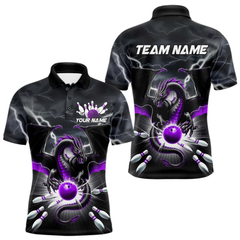 Maxcorners Custom Thunder Lightning Purple Dragon Bowling Team Polo Shirts For Men, Bowling Jerseys LM1605