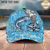 Maxcorners Fishing Coastal Compass Artwork Personalized Name 3D Cap (12 Fish Species)