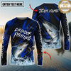 Maxcorners Fishing Blue Honeycomb Splash Personalized Name, Team Name 3D Long Sleeve Shirt (12 Fish Species)