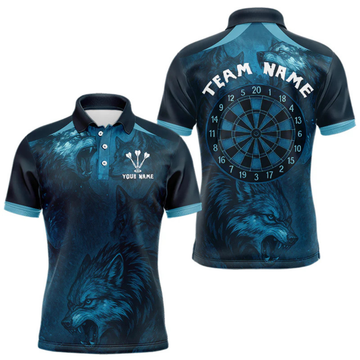 Maxcorners Men’s Team Darts Shirt With Dark Navy Wolves And Grunge Dartboard Pattern LM2404