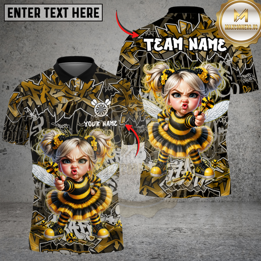 Maxcorners Darts Angry Bee Girl Dart Throw Graffiti Personalized Name 3D Unisex Shirt