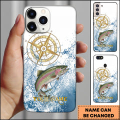 Maxcorner Trout Fishing Golden Compass Water Splash Personalized Name 3D Phone Case